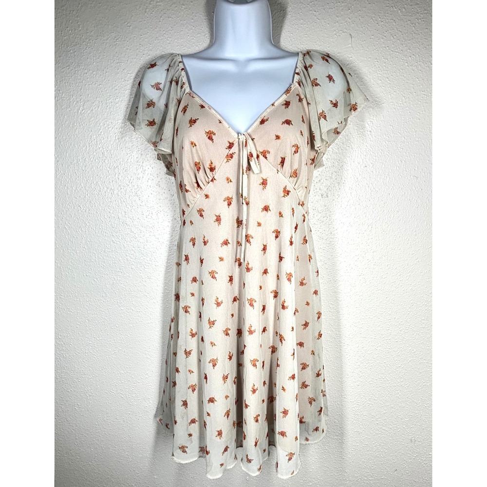 SEE TWO MORE Y2K Floral Mesh Layered Babydoll Dress Large Flutter Sweetheart EC
